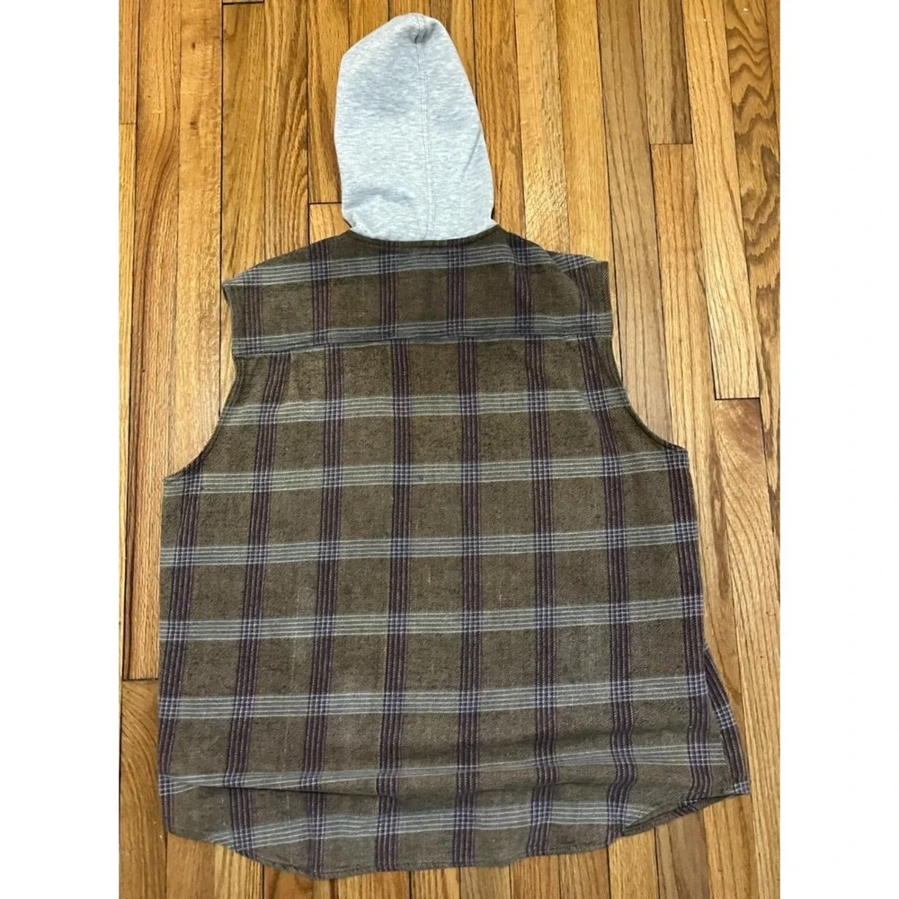 Vintage QUIKSILVER QSD Sleeveless Flannel Vest Hoodie Plaid Baggy Grunge 90s